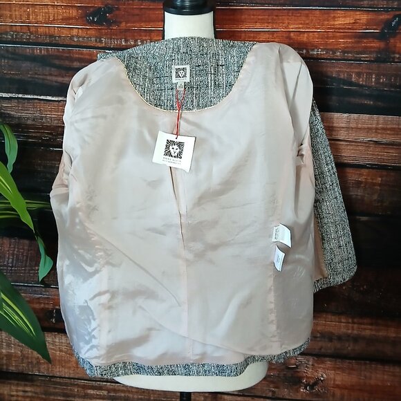NWT Anne Klein 12 Blazer Jacket Open Front Cropped Sleeves Ballet Tweed Weave - Picture 8 of 12